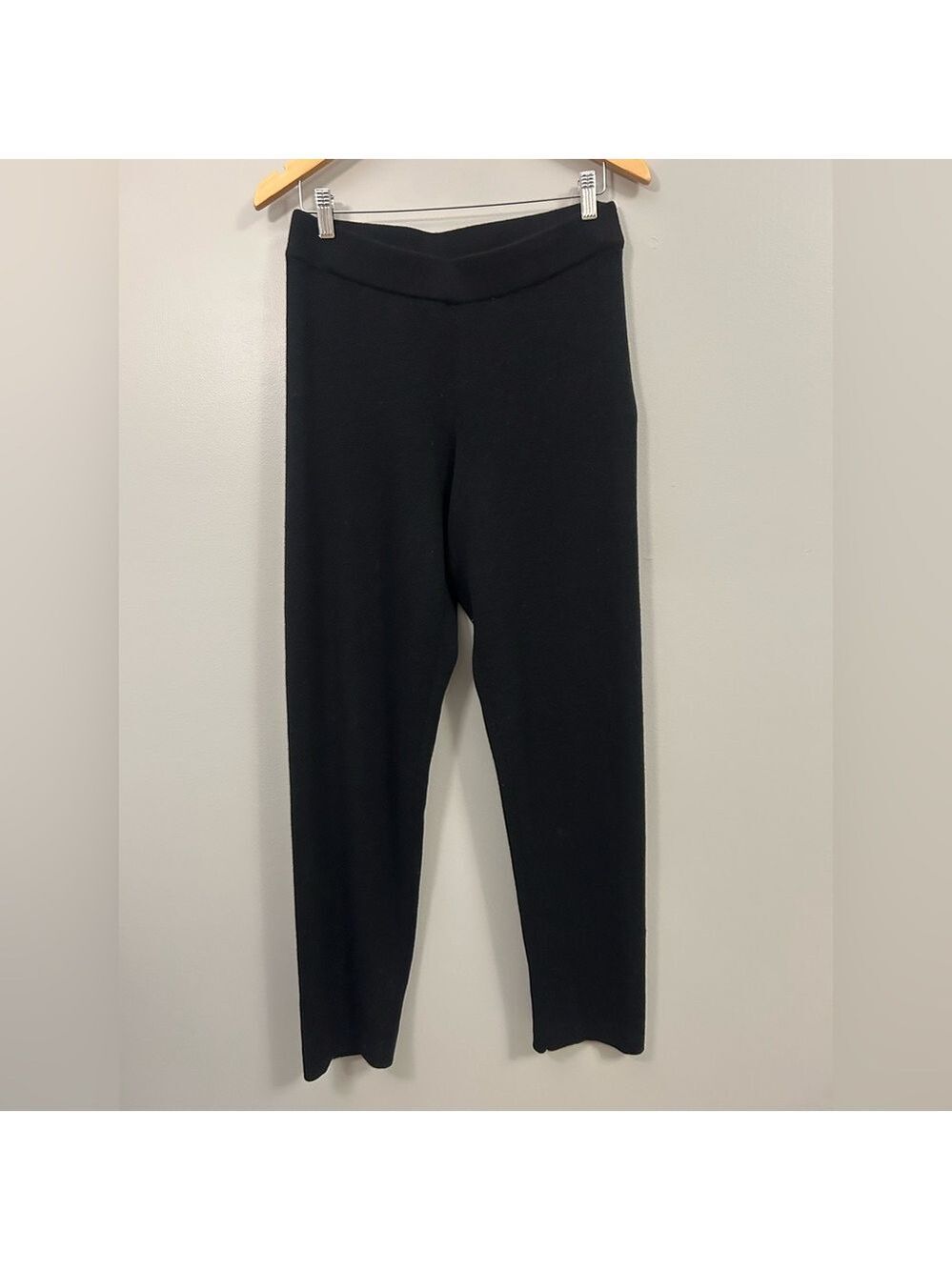 Eileen Fisher 100% Wool Knit Black Straight Leg Pants Small - Picture 2 of 6